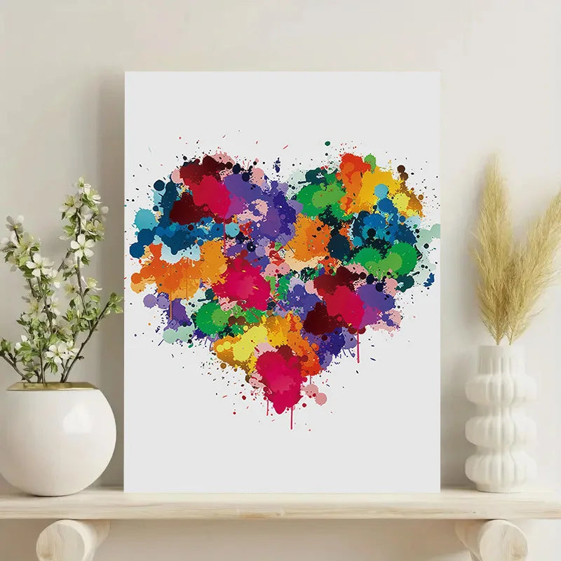 tableau decoratif abstrait moderne multicolore motif coeur sans cadre decoration salon
