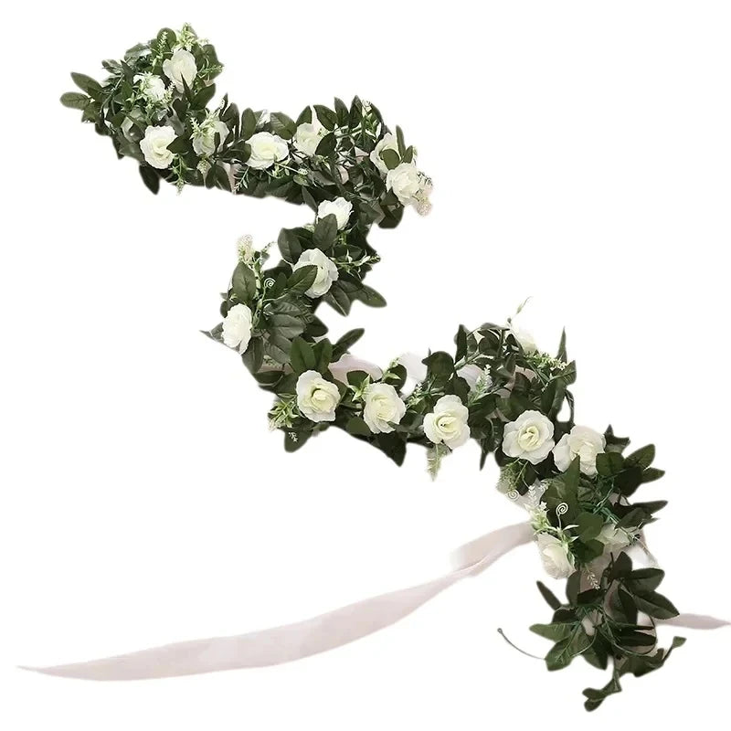 guirlande florale artificielle rose vert blanc mariage anniversaire extérieur décorative romantique