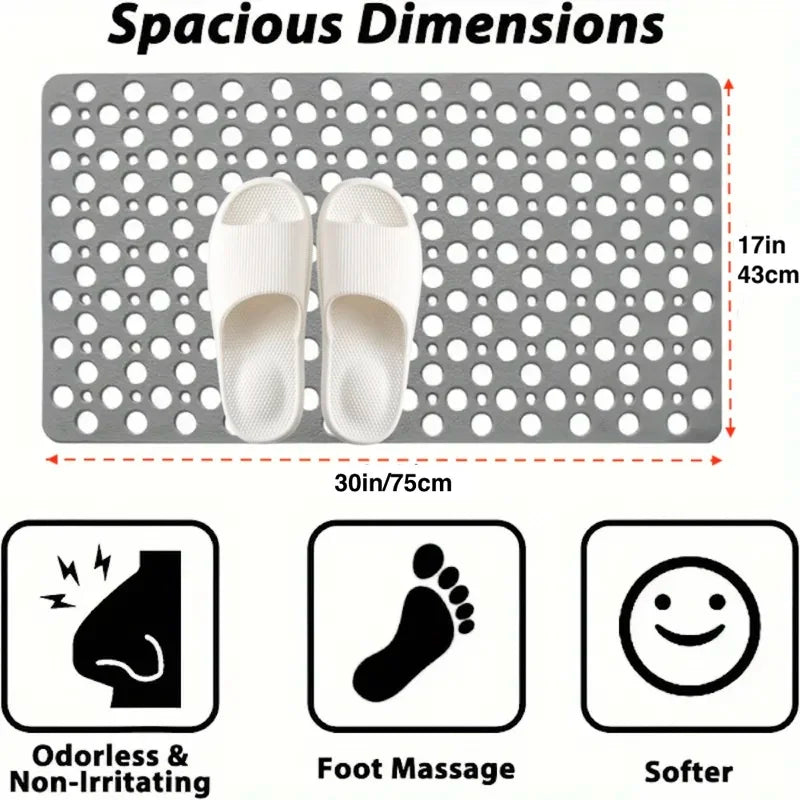 tapis douche moderne perforations anti dérapage ventouse salle bain pvc gris trou rond drainage