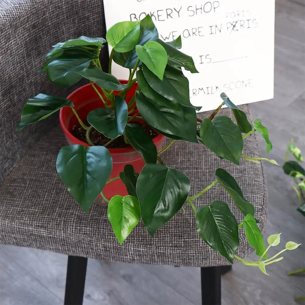 plante artificielle feuilles vertes moderne pot rouge extérieur intérieur décoration