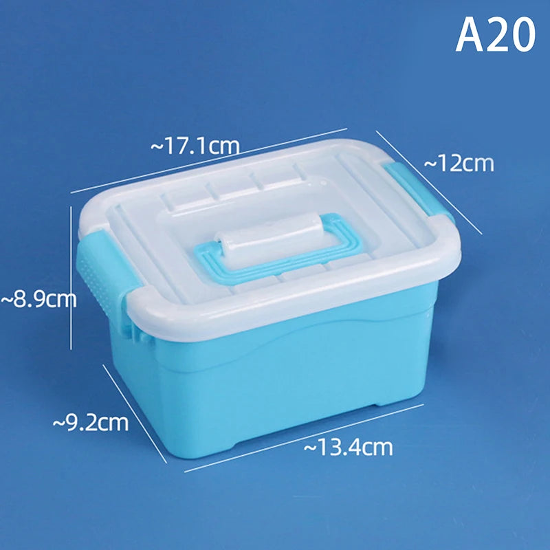 boîtes rangement transparentes bleues roses violettes poignées détachables moderne pratique enfants fournitures scolaires