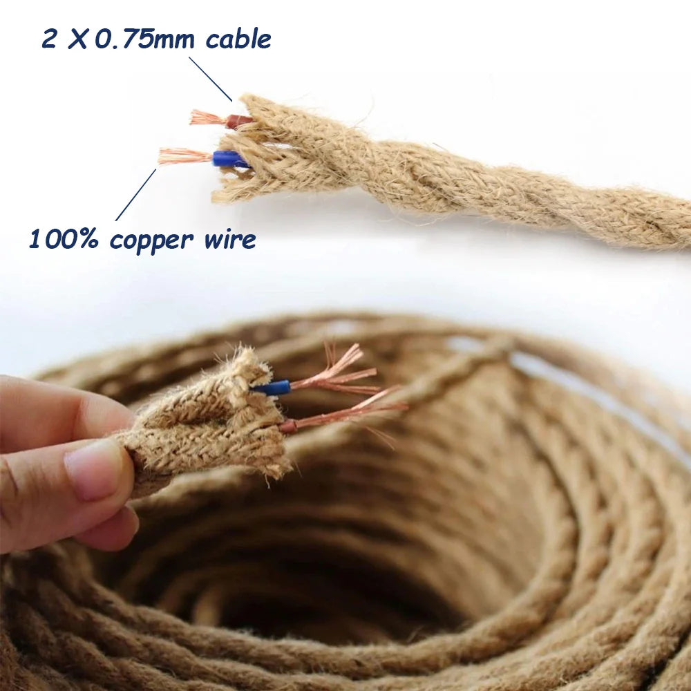 câble électrique tissé vintage 2m 3m e27 on off eu plug noir rustique