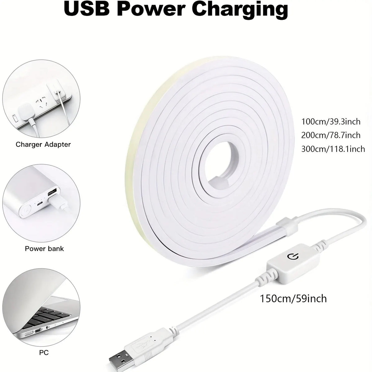 ruban led flexible blanc moderne adhésif interrupteur tactile 5v usb 39.3inch 59inch 78.7inch