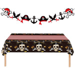 nappe pirate anniversaire crânes sabres chapeaux ancre decoration table noire rouge blanche dorée