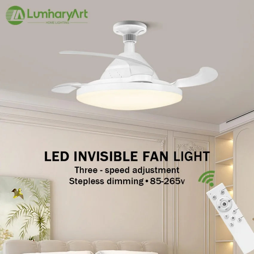 ventilateur lumière led invisible télécommande ampoules moderne minimaliste fixations blanc