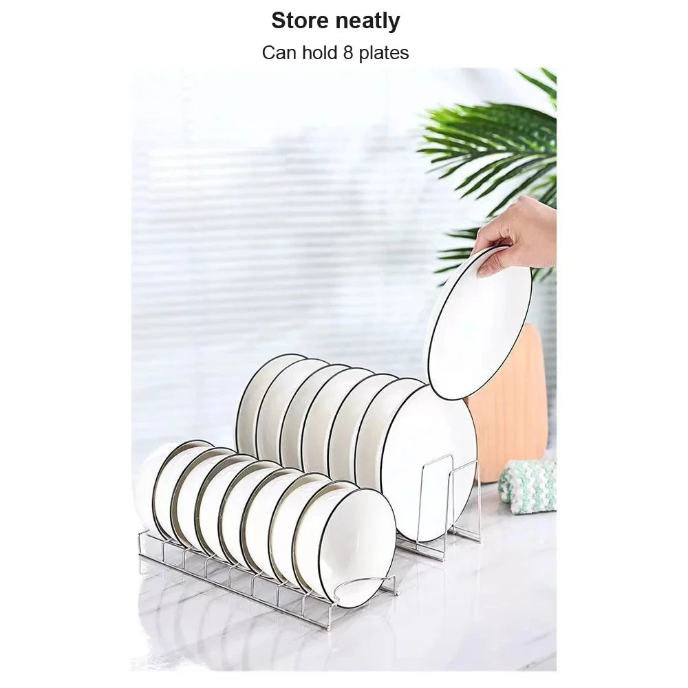 support rangement vaisselle acier inoxydable moderne assiettes bols cuisine économiseur espace multifonction argenté minimaliste