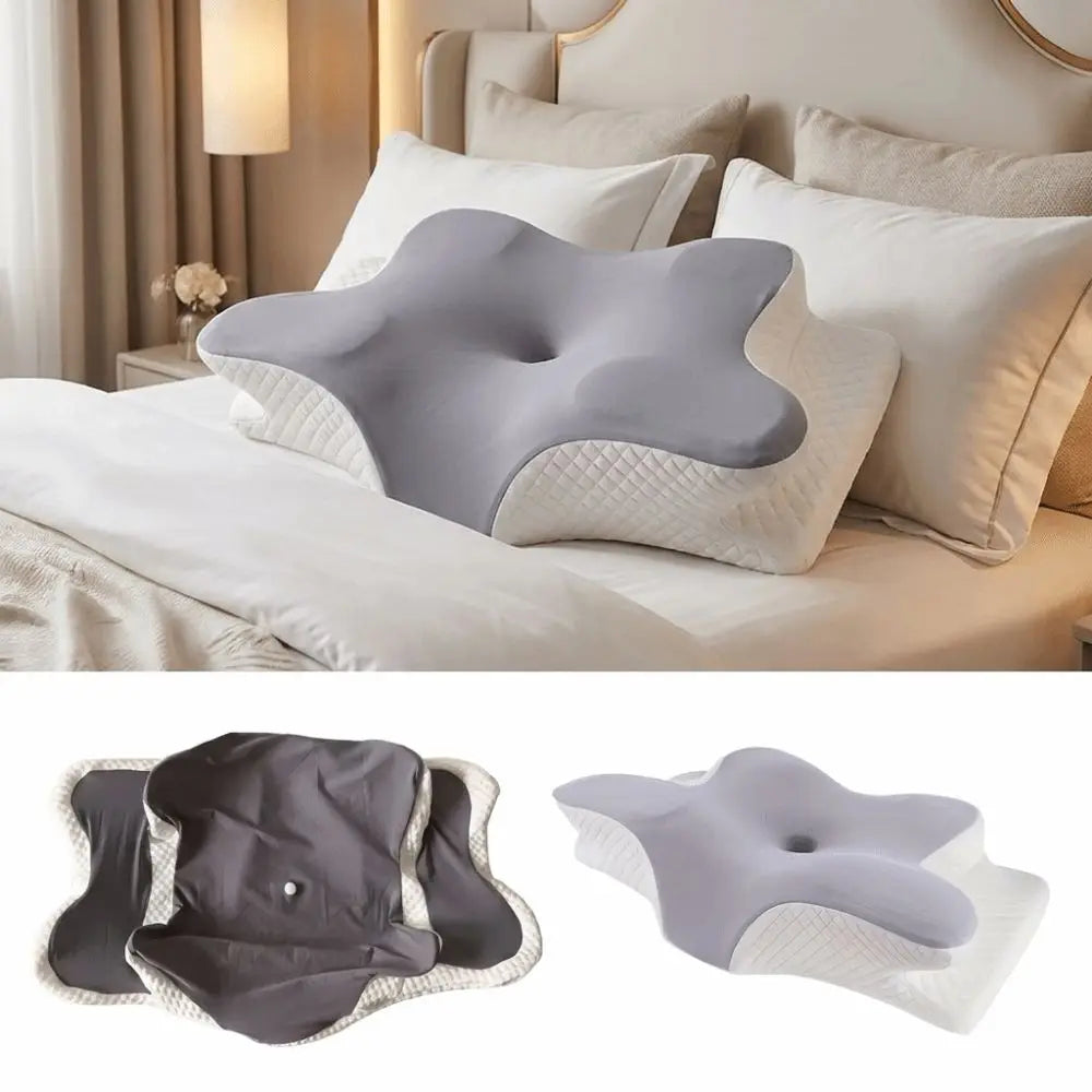 support cervical ergonomique gris doux tissu petit points confortable zip lit maison
