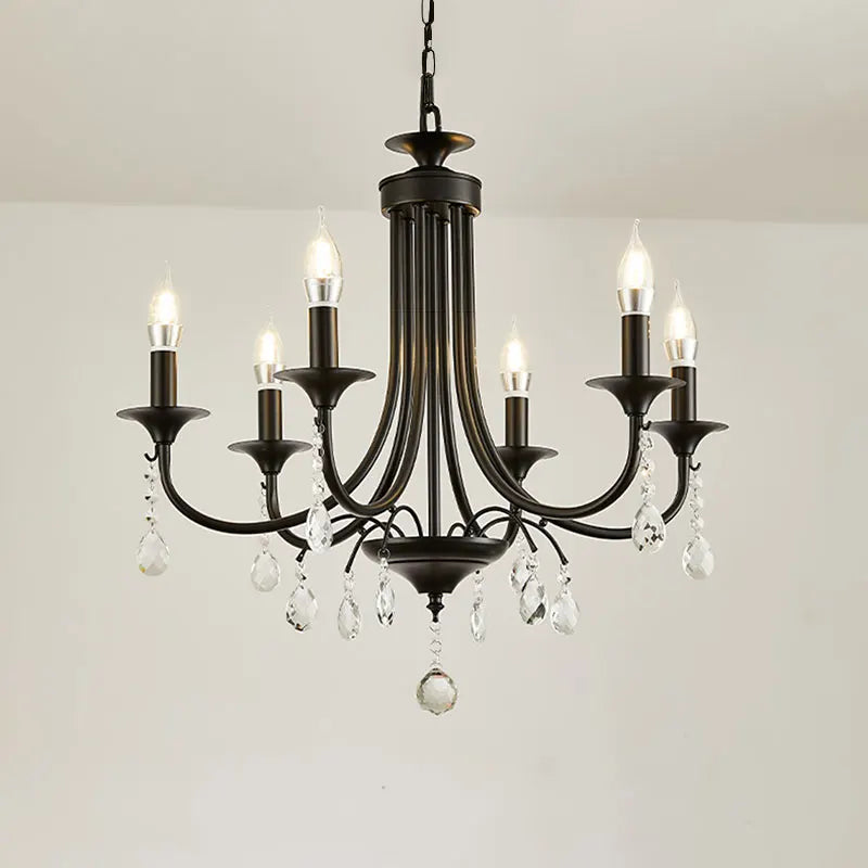 lustre noir cristal métal pendentif ampoules e14 salon chambre classique