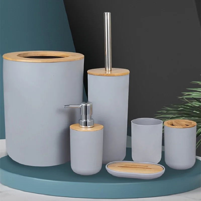 ensemble salle bain bambou distributeur savon porte brosse dents porte savon tasse noir