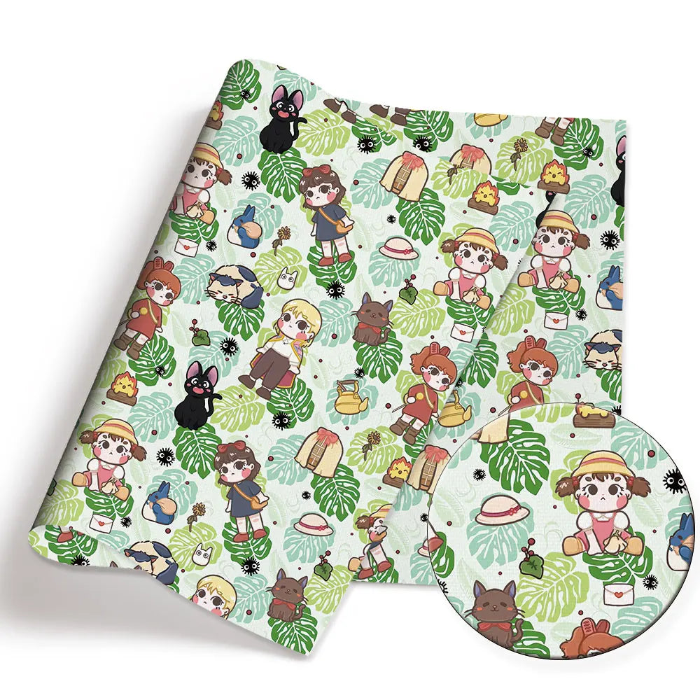 serviettes animées personnages floraux étoiles polyester coton beige noir blanc rose vert