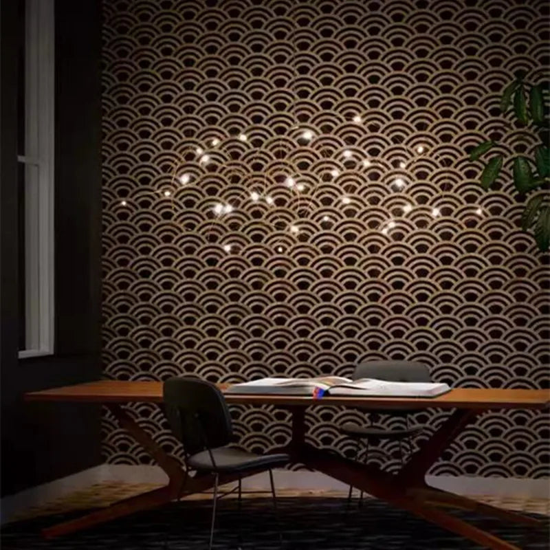 suspension lumineuse moderne spirales lumière blanc doré chambre salon