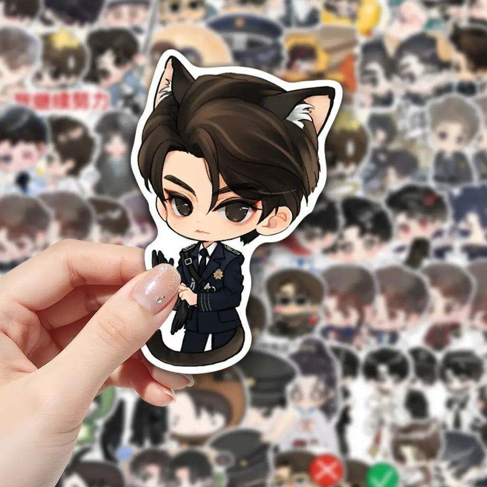 sticker chibi kawaii manga personnages oreilles chat uniformes mignons humoristiques stickers anime