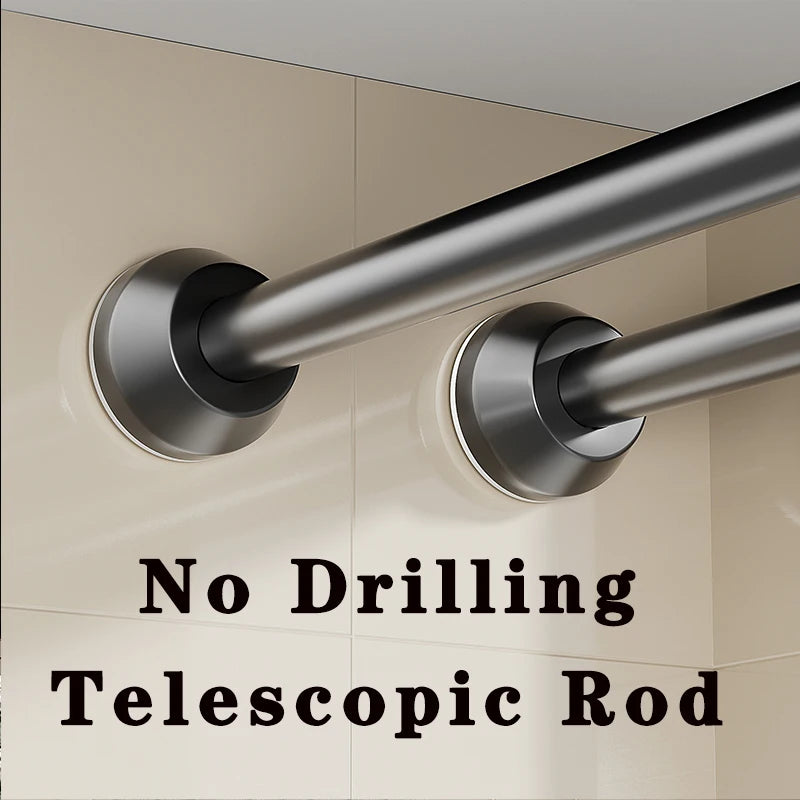 tringle douche télescopique acier inoxydable noire réglable moderne facile anneaux dorés