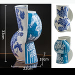 vase bleu blanc floral oiseaux classique traditionnel decoration table arrangement floral