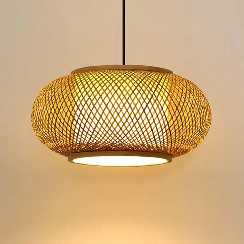 lampe suspendue bambou tissé rotin moderne rustique 40 50 60 80 cm beige clair