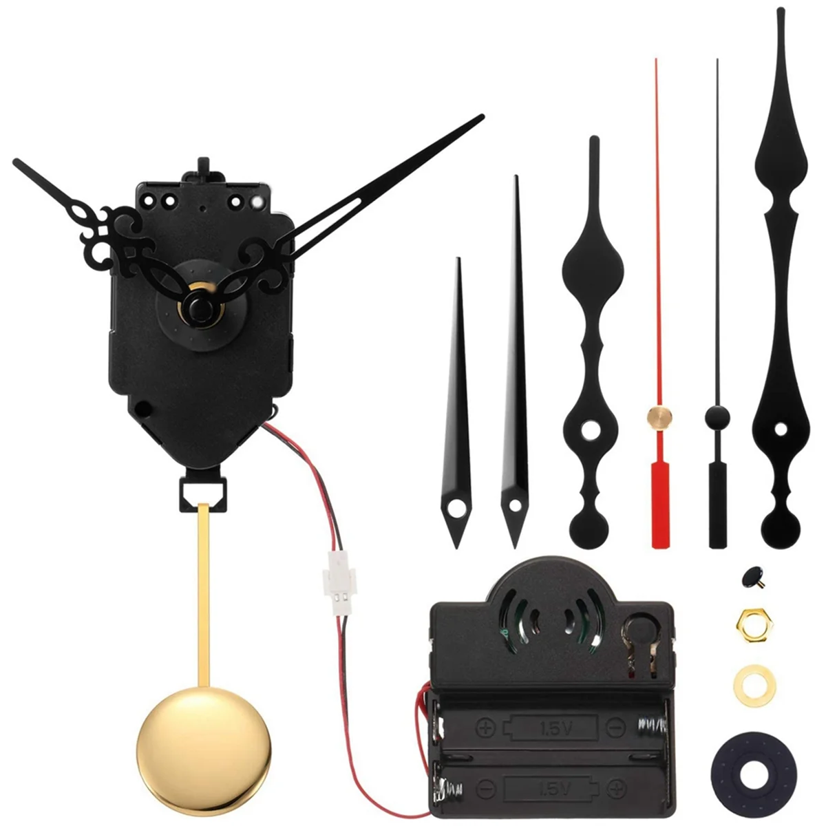 kit horloge quartz diy aiguilles noires or rouges métal brillant vintage batteries poids pendule