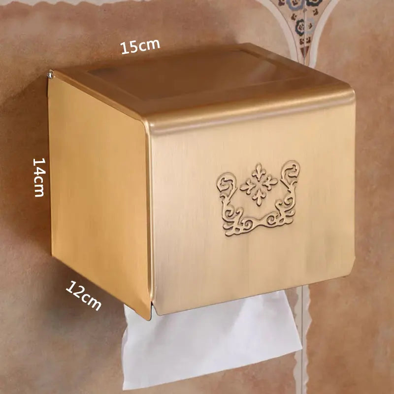 distributeur serviettes papier classique doré motifs floraux fixé adhésif salle bains