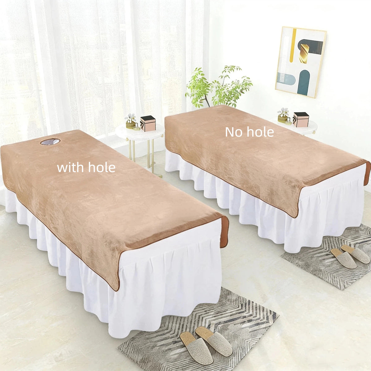 couverture table massage velours drap lit spa salon beauté coton doux couleur unie beige