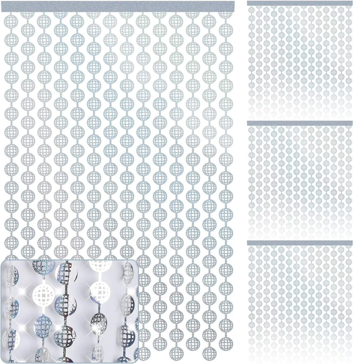 rideau decoratif disco festif cercles geometriques argent bleu semi transparent moderne event anniversaire mariage