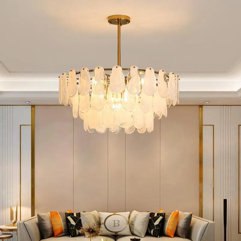 lustre moderne suspension or blanc translucide verre veineux led chambre salon