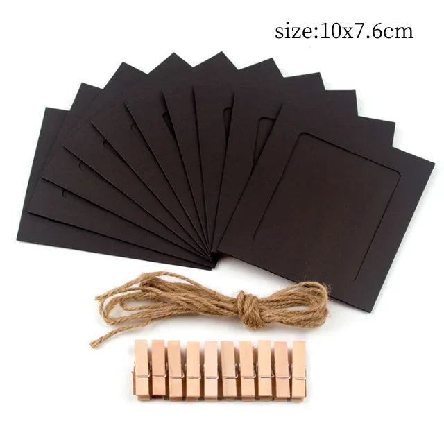 cadres photo marron noir blanc texture kraft vintage clips bois cordelette anniversaire mariage baptême