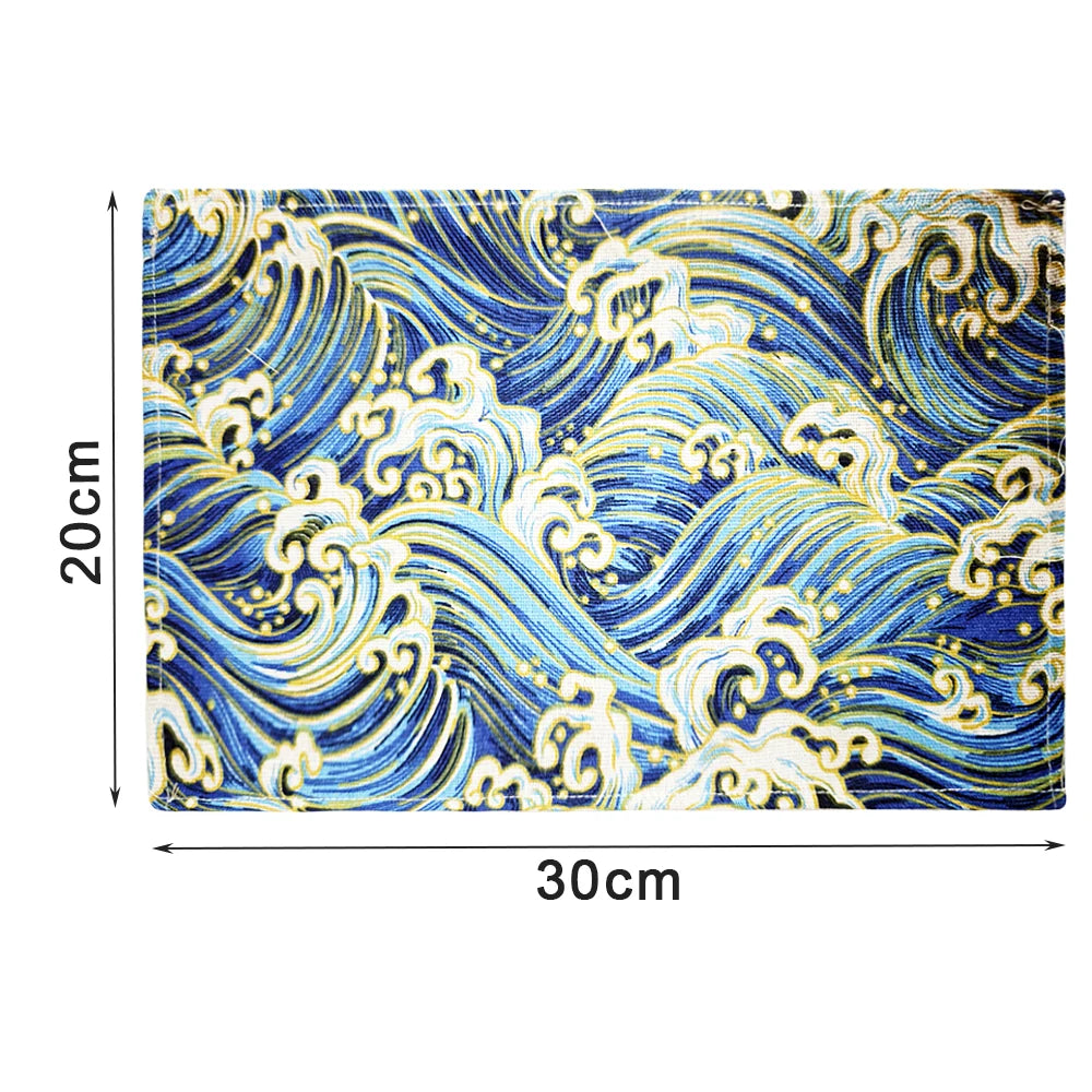 serviettes table tissu coton polyester motif océan poisson sirène marine moderne bleu