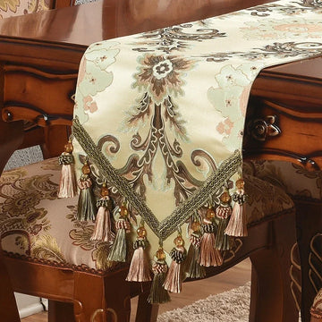 table chevet chemin table brocart floral classique élégant beige vert or marron polyester coton