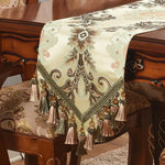 table chevet chemin table brocart floral classique élégant beige vert or marron polyester coton