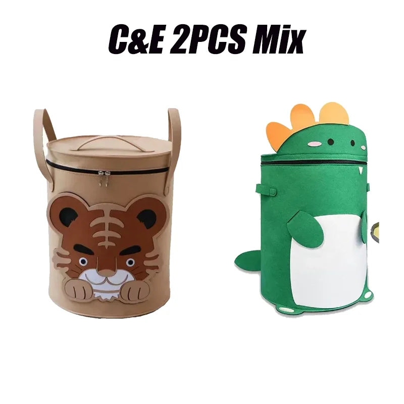 paniers rangement animaux tigre crocodile éléphant jouets gris vert beige couvercle poignées amovibles enfants