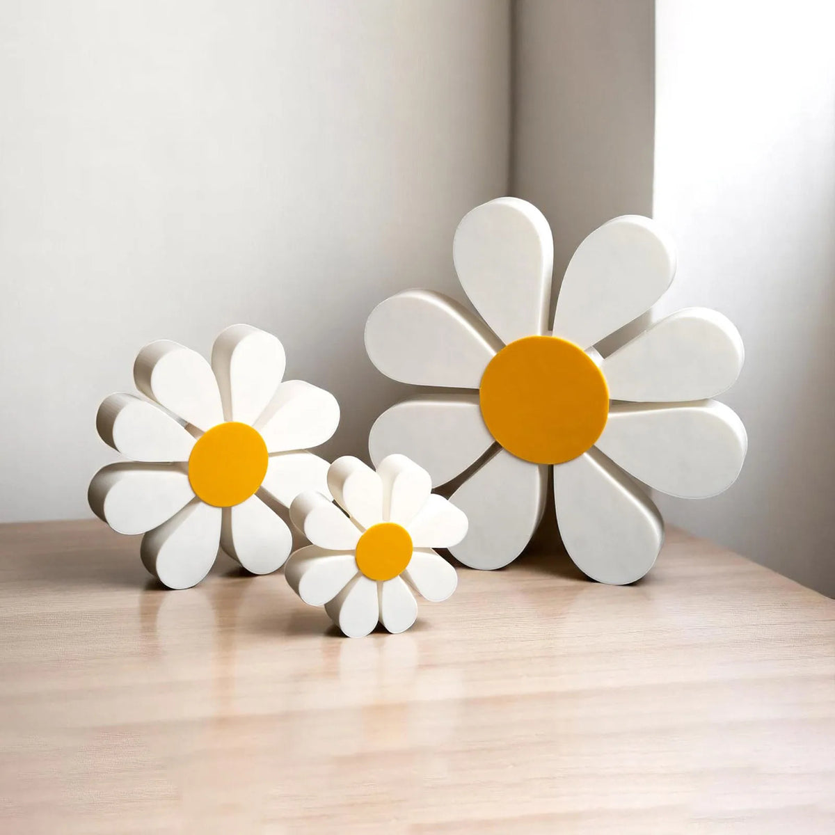 décoration murale bois marguerite vintage fleurs décoratives blanc jaune rustic champêtre