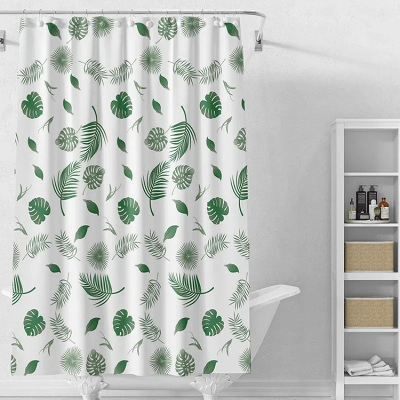 rideau douche moderne feuilles tropicales blanc vert opacité crochet douche toilettes imperméable séchage rapide