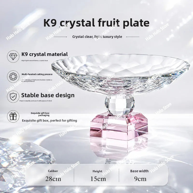 assiette fruits transparente texturée facettes moderne élégante base carrée 28cm hautequalité