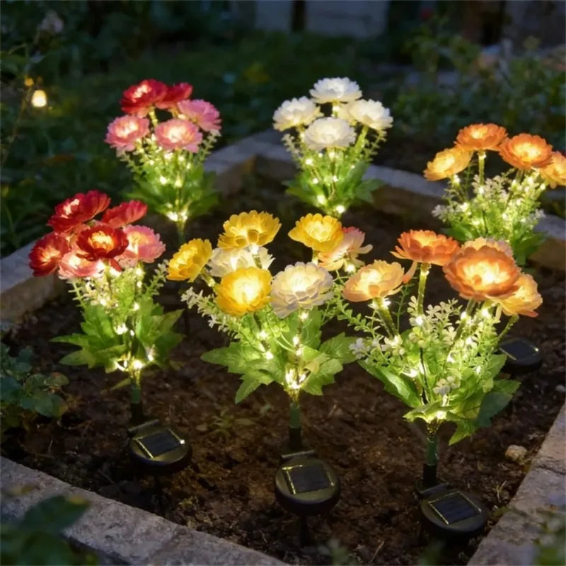 fleurs artificielles lumineuses rouge rose jaune blanche modernes extérieures patio jardin decoration fete noel