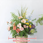 décoration murale bouquet fleurs artificielles roses blanches jaunes bleues feuilles vertes mariage fête événement