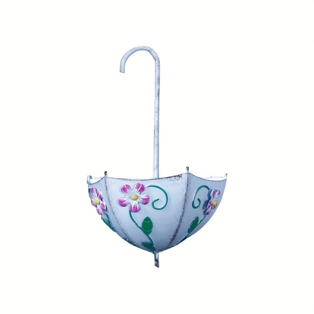 pot fleurs suspendu parapluie blanc rustique décoration murale fleuriste original grands