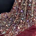 tissu brodé floral semi transparent polyester multi couleurs occasion quotidien tulle 3d embossé trame