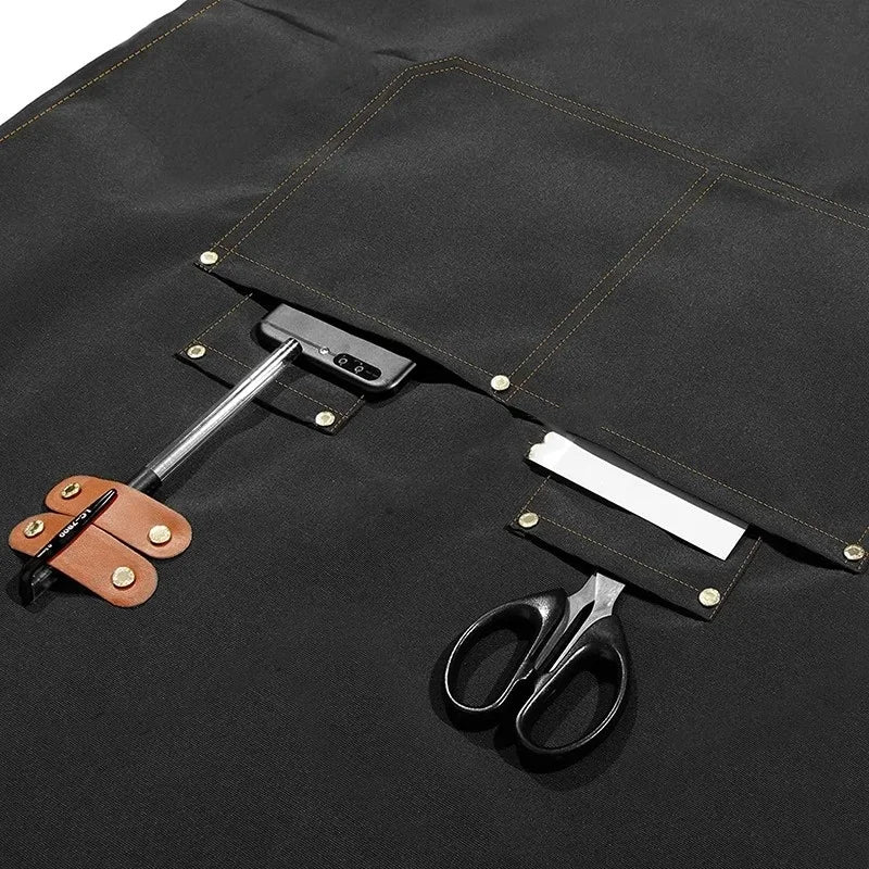 tablier cuisine marron vert beige uni classique poches boucles métalliques imperméable professionnel nettoyage
