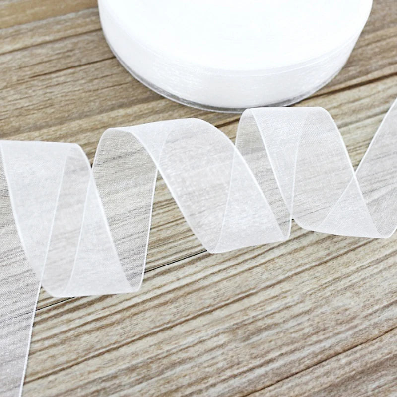 ruban organza blanc polyester largeur variable 12mm 15mm 20mm 25mm 40mm fixation décoration emballage
