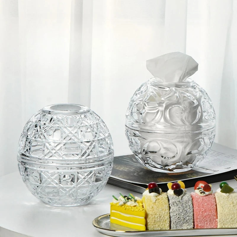 boîte mouchoirs transparente moderne décoration géométrique adhésive papier toilette verre élégante hauteur 140mm diamètre