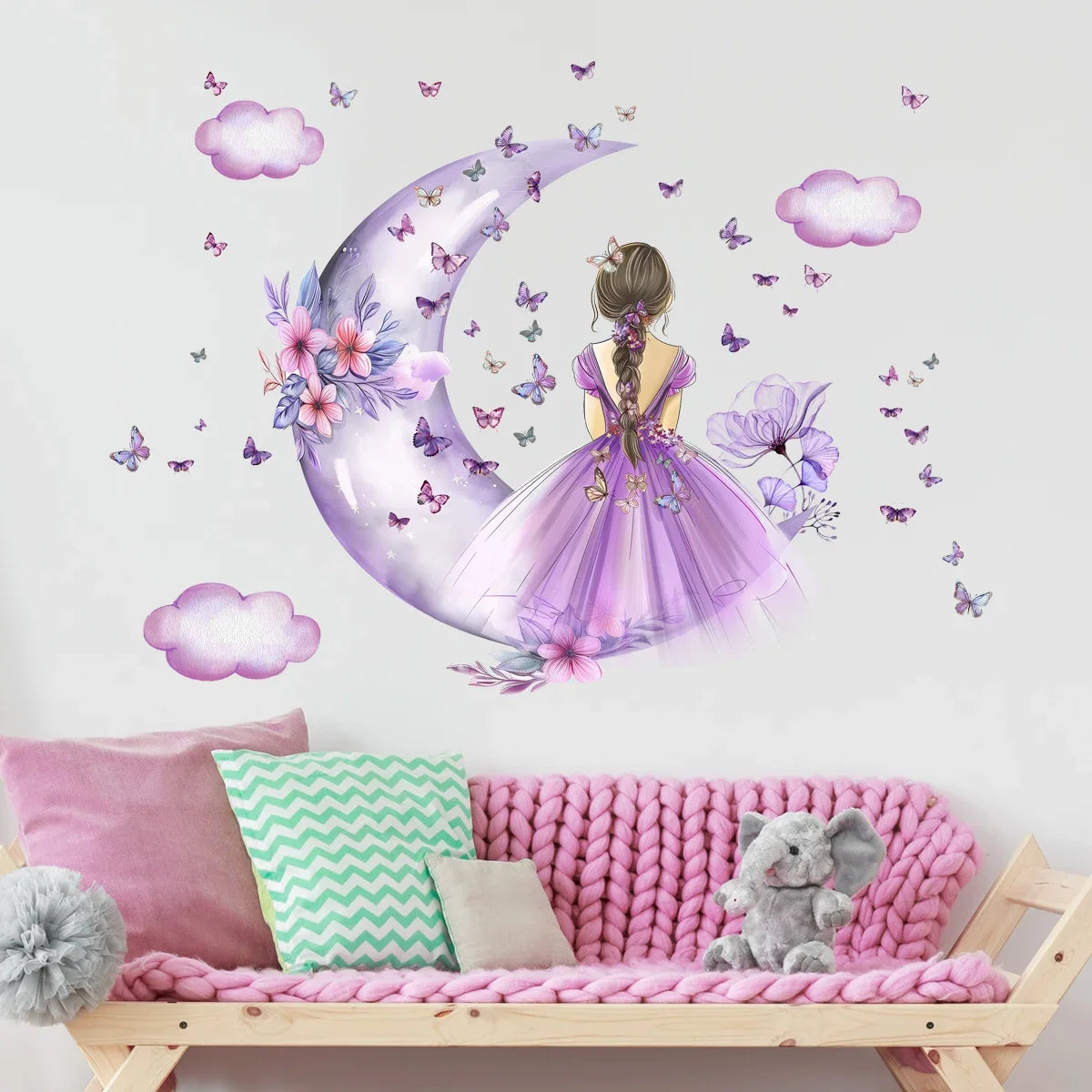 Décoration murale bébé lune et papillons