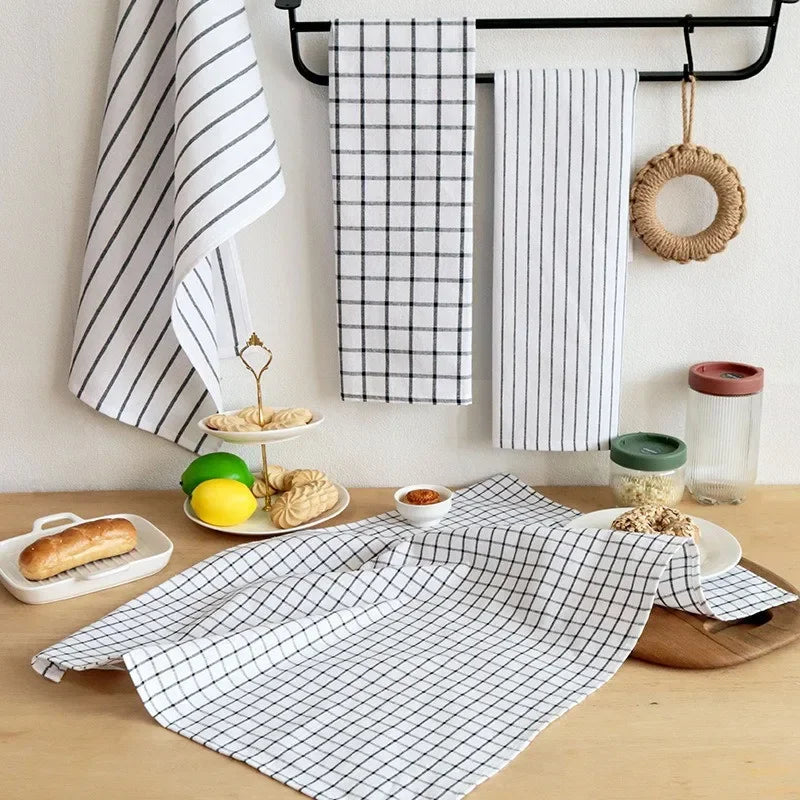 serviettes cuisine coton noir blanc rouge carreaux rayures classiques minimaliste rustic table nettoyage