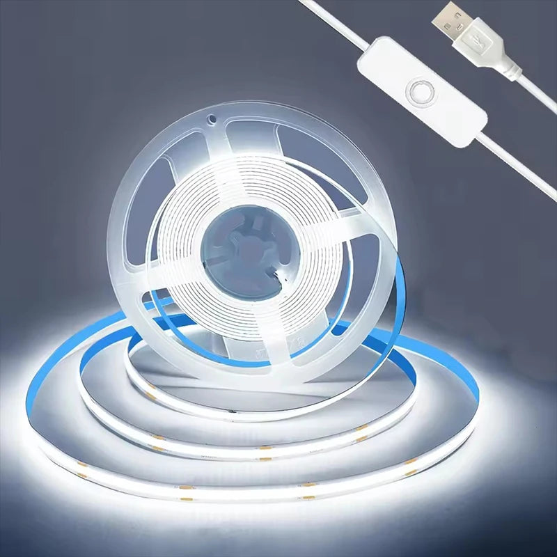 ruban led cob blanc flexible adhésif interrupteur on off lisse haute densité 50000h