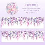 ruban decoratif floral multicolore fleurs suspendues adhesif decoration romantique feuilles vert violet blanc
