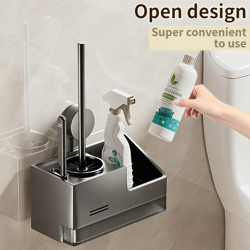 accessoire toilette moderne adhésif gris métallisé brosse wc spray nettoyage flacon nettoyant support mural