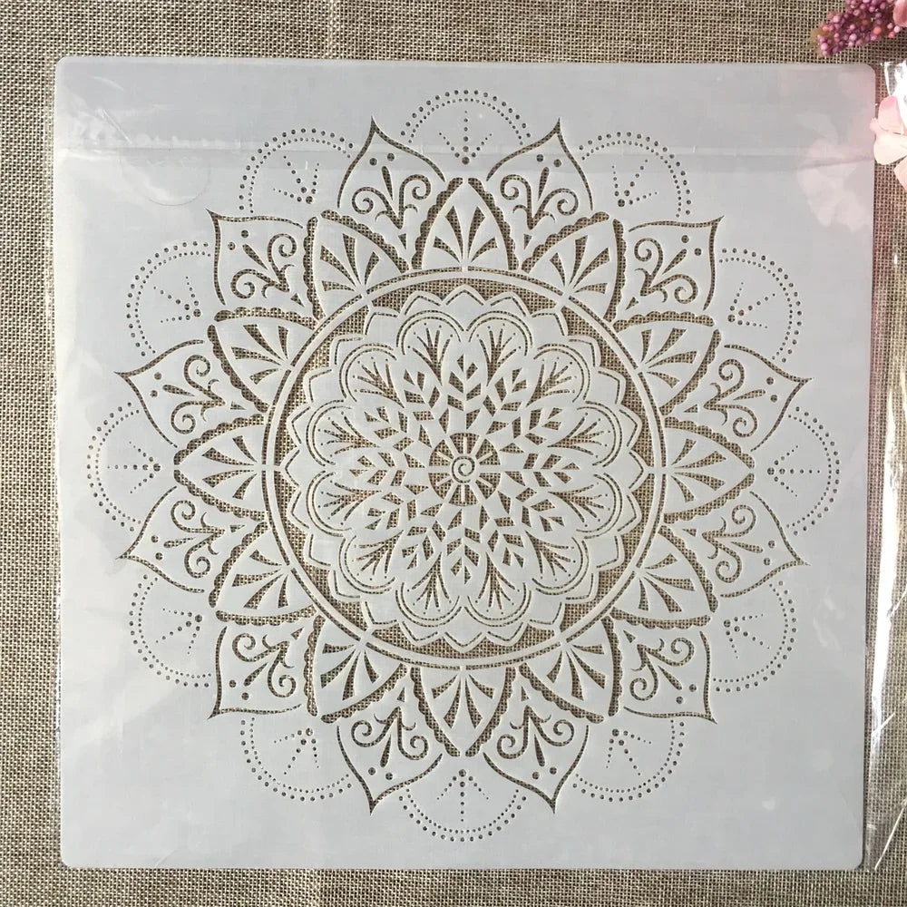 tampon peinture mandala floral géométrique noir beige bricolage scrapbook pochoir décorationOpaque traditionnel