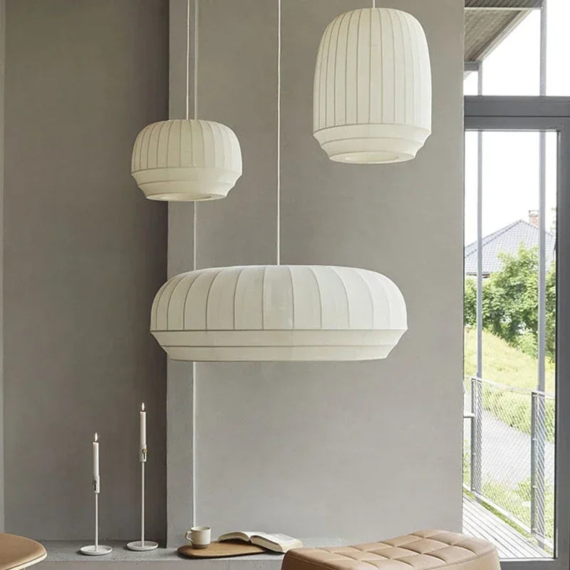 suspension lumineuse moderne blanc rayures horizontales câble suspendu led éclairage salon minimaliste