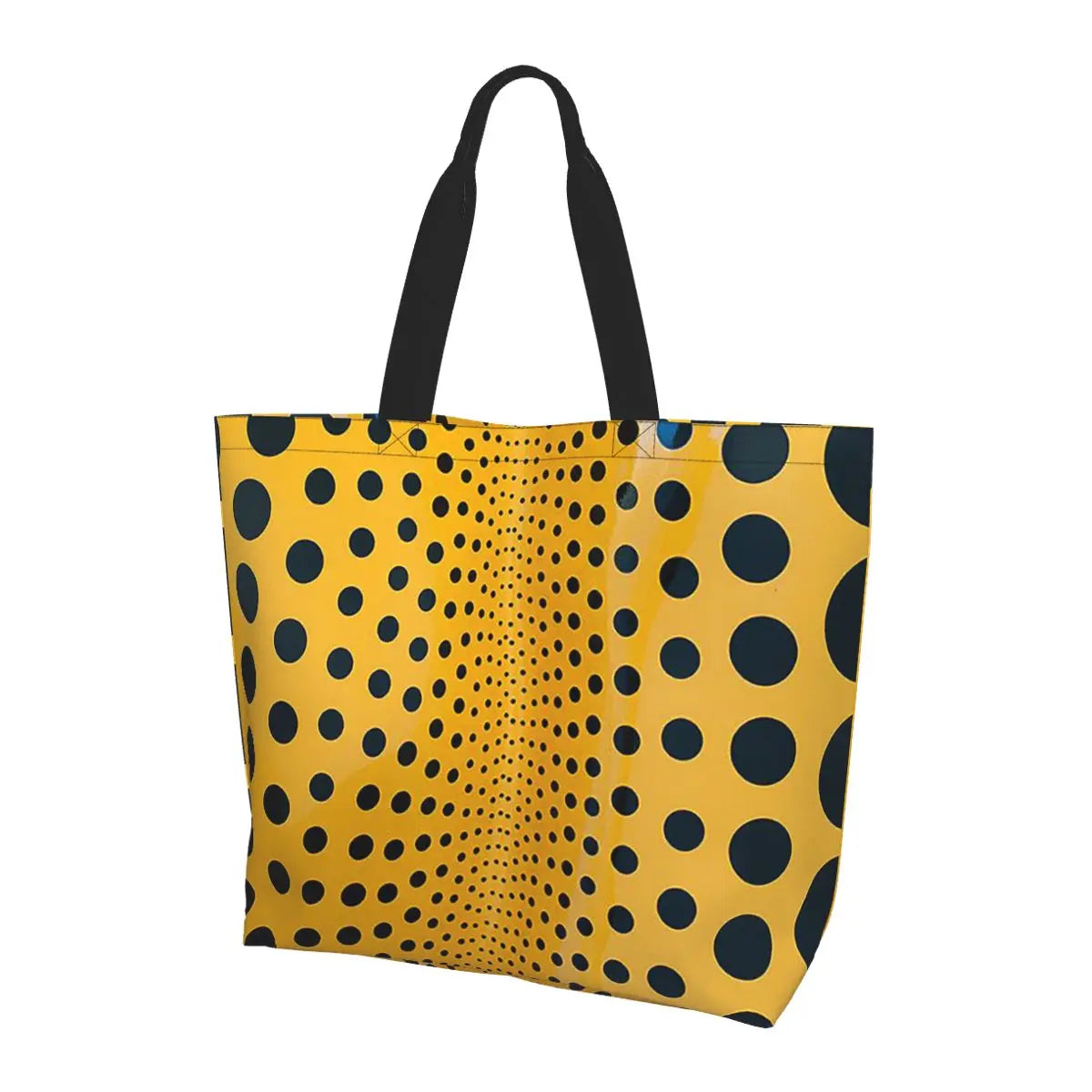 sac main polyester jaune points noirs moderne poche intérieure poignées noires femme pop art