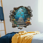 sticker mural 3d sous marin pont poissons coraux décoration mur opaque réaliste adhésif chambre