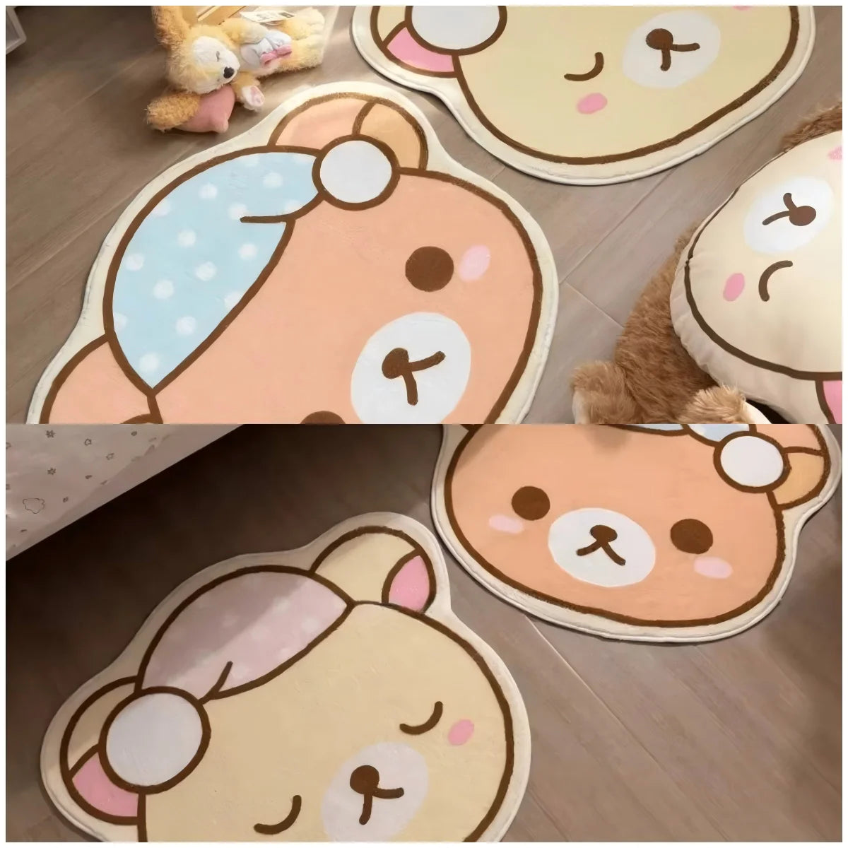 tapis dessin animé ours doux beige marron bleu rose antidérapant polyester usage multiple chambre