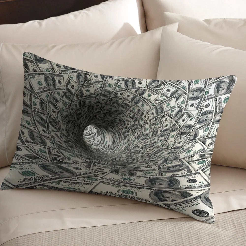 housse coussin motif dollar moderne vert blanc bleu imprimé polyester coton fixation lit décoration